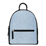 Light Blue Denim Jeans Print Leather Backpack