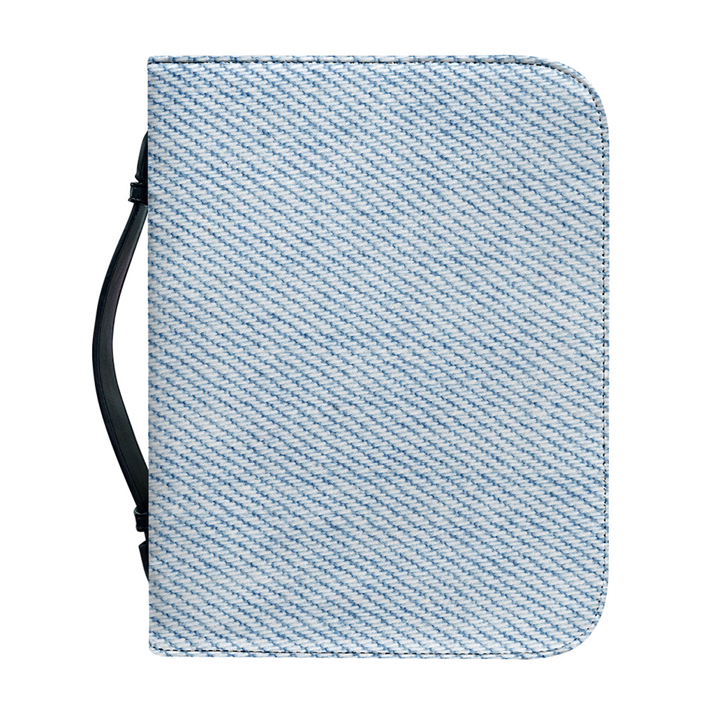 Light Blue Denim Jeans Print Leather Bible Cover