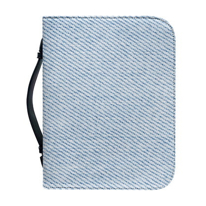 Light Blue Denim Jeans Print Leather Bible Cover