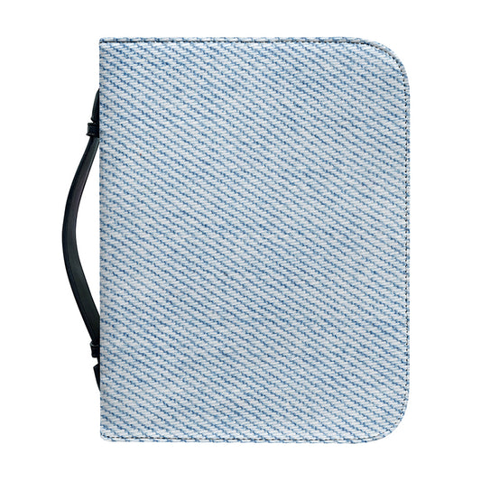 Light Blue Denim Jeans Print Leather Bible Cover