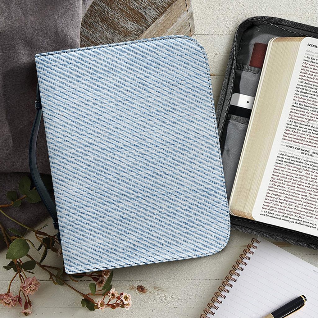 Light Blue Denim Jeans Print Leather Bible Cover