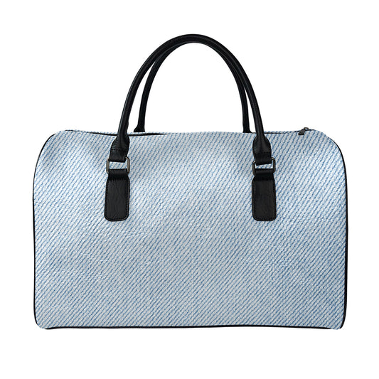 Light Blue Denim Jeans Print Leather Duffle Bag