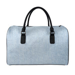 Light Blue Denim Jeans Print Leather Duffle Bag