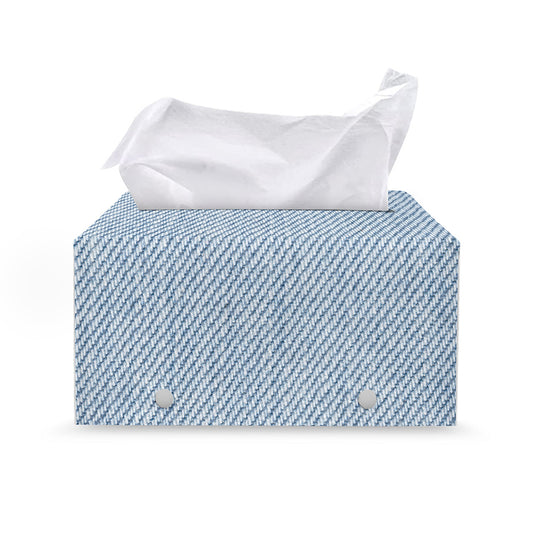Light Blue Denim Jeans Print Leather Tissue Box Cover
