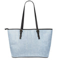 Light Blue Denim Jeans Print Leather Tote Bag With Zipper