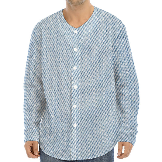 Light Blue Denim Jeans Print Long Sleeve Baseball Jersey