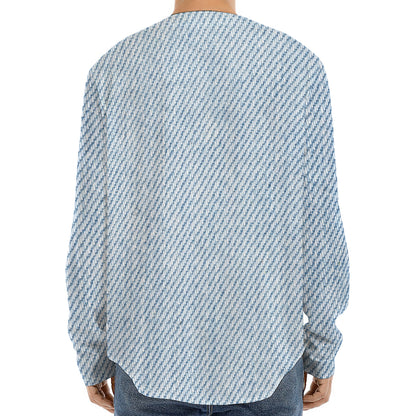 Light Blue Denim Jeans Print Long Sleeve Baseball Jersey