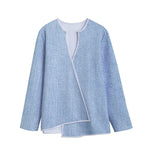 Light Blue Denim Jeans Print Long Sleeve Short Coat