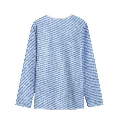 Light Blue Denim Jeans Print Long Sleeve Short Coat