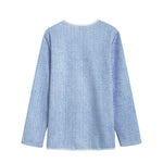 Light Blue Denim Jeans Print Long Sleeve Short Coat