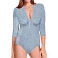 Light Blue Denim Jeans Print Long Sleeve Swimsuit