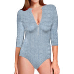 Light Blue Denim Jeans Print Long Sleeve Swimsuit
