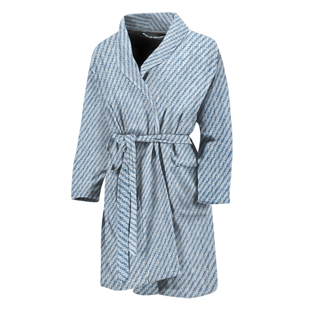 Light Blue Denim Jeans Print Men's Bathrobe