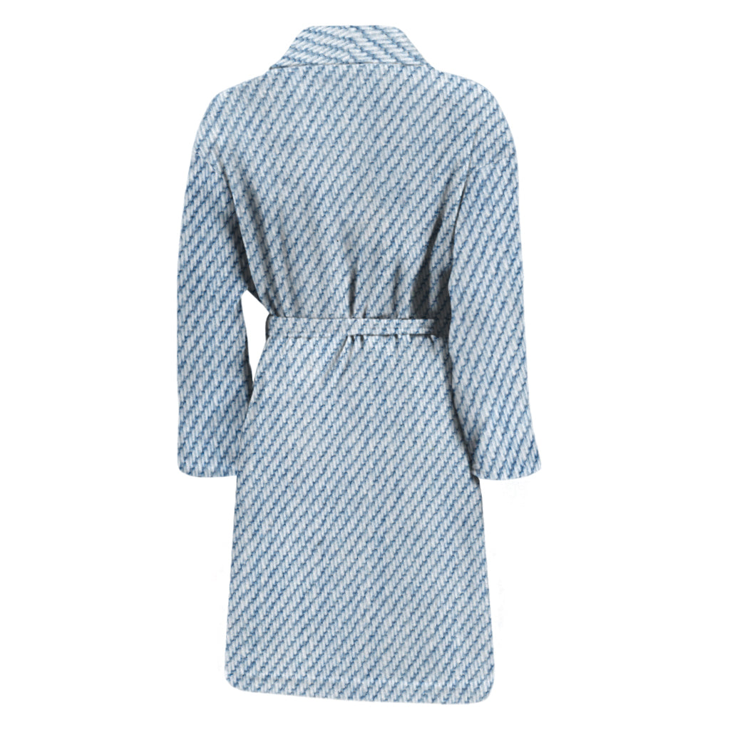 Light Blue Denim Jeans Print Men's Bathrobe