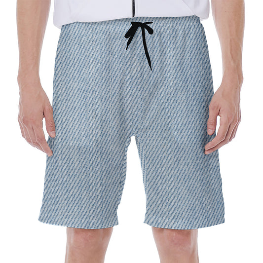 Light Blue Denim Jeans Print Men's Beach Shorts