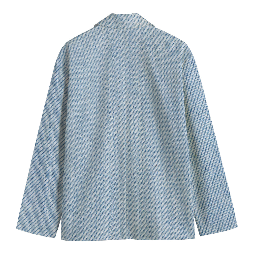 Light Blue Denim Jeans Print Men's Cotton Blazer