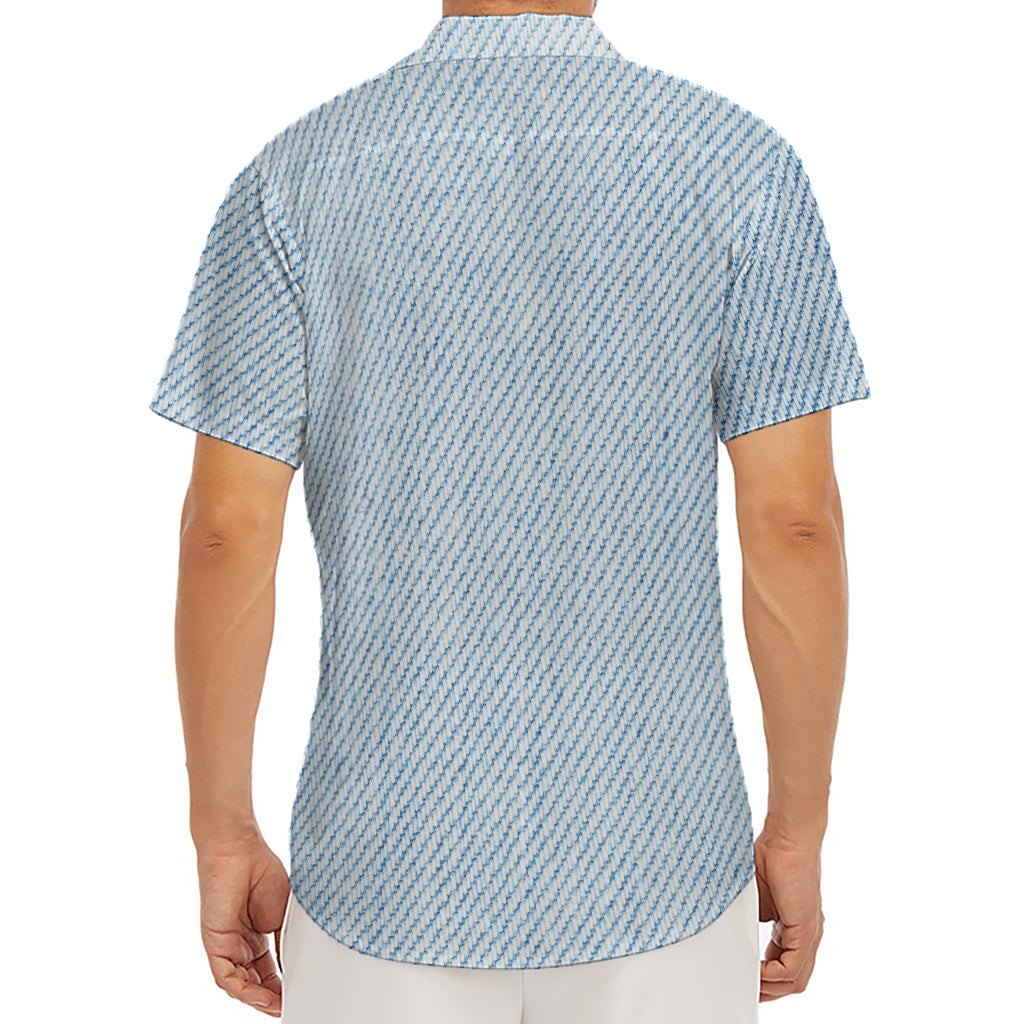 Light Blue Denim Jeans Print Men's Deep V-Neck Shirt