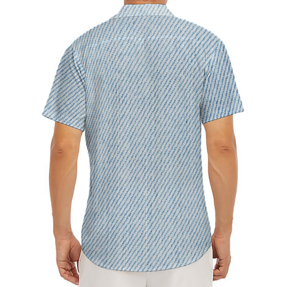 Light Blue Denim Jeans Print Men's Deep V-Neck Shirt