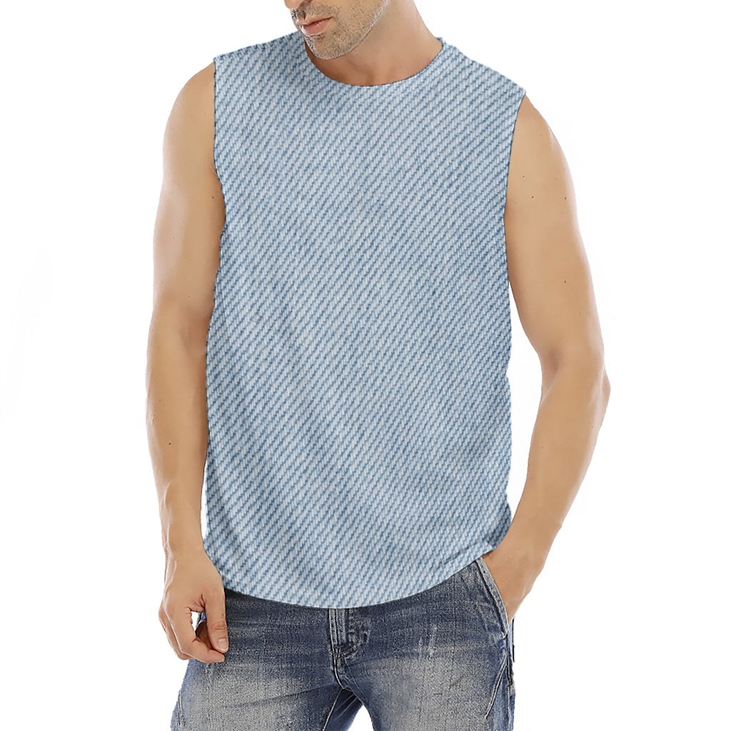 Light Blue Denim Jeans Print Men's Fitness Tank Top