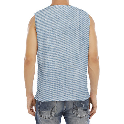 Light Blue Denim Jeans Print Men's Fitness Tank Top