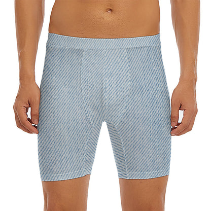 Light Blue Denim Jeans Print Men's Long Boxer Briefs