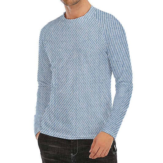 Light Blue Denim Jeans Print Men's Long Sleeve Rash Guard