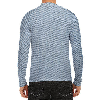 Light Blue Denim Jeans Print Men's Long Sleeve Rash Guard