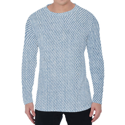 Light Blue Denim Jeans Print Men's Long Sleeve T-Shirt