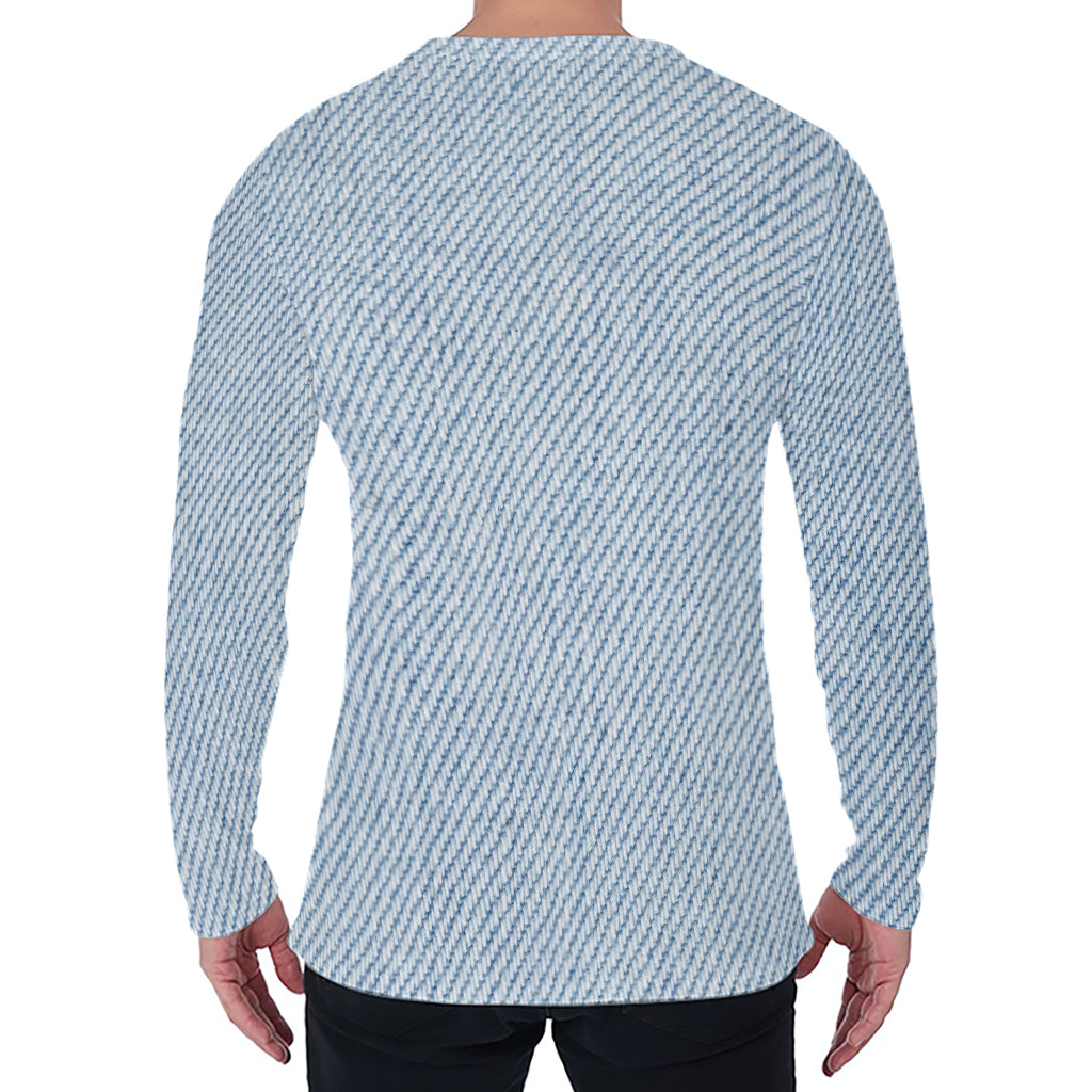 Light Blue Denim Jeans Print Men's Long Sleeve T-Shirt