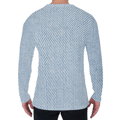 Light Blue Denim Jeans Print Men's Long Sleeve T-Shirt