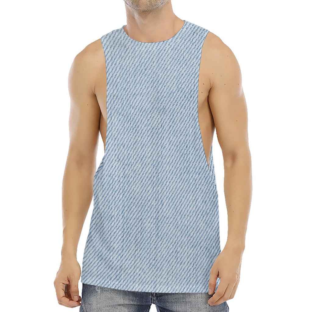 Light Blue Denim Jeans Print Men's Muscle Tank Top