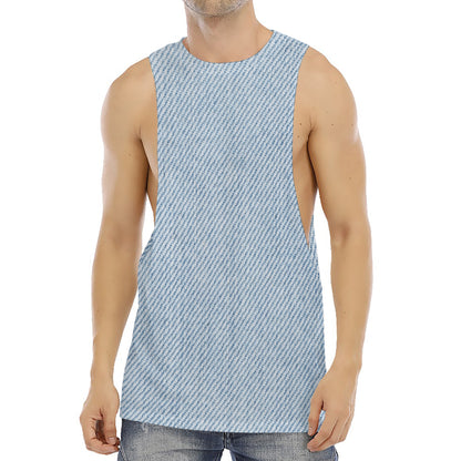 Light Blue Denim Jeans Print Men's Muscle Tank Top