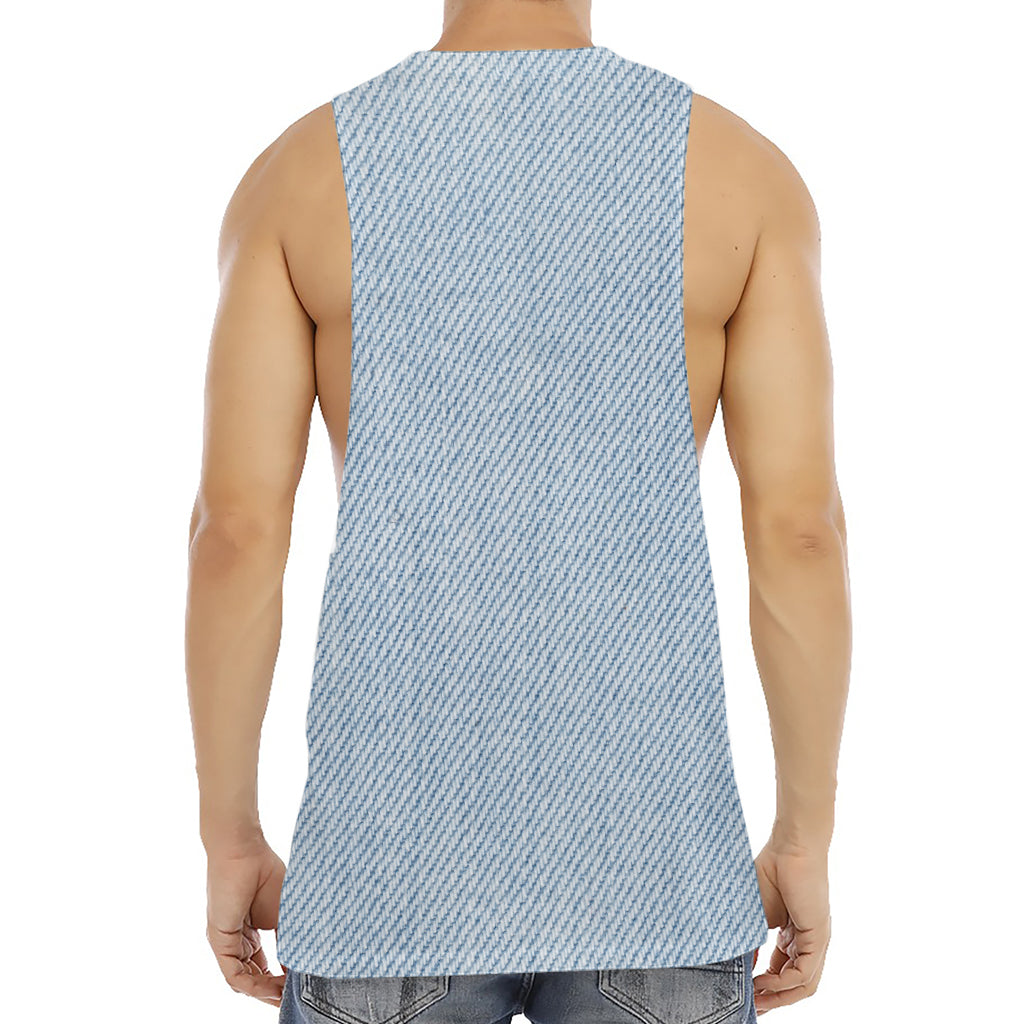 Light Blue Denim Jeans Print Men's Muscle Tank Top