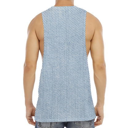 Light Blue Denim Jeans Print Men's Muscle Tank Top