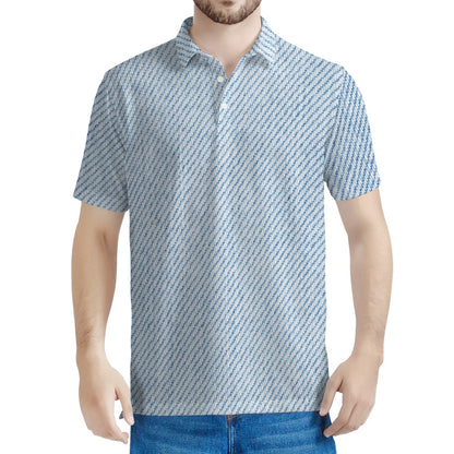 Light Blue Denim Jeans Print Men's Polo Shirt