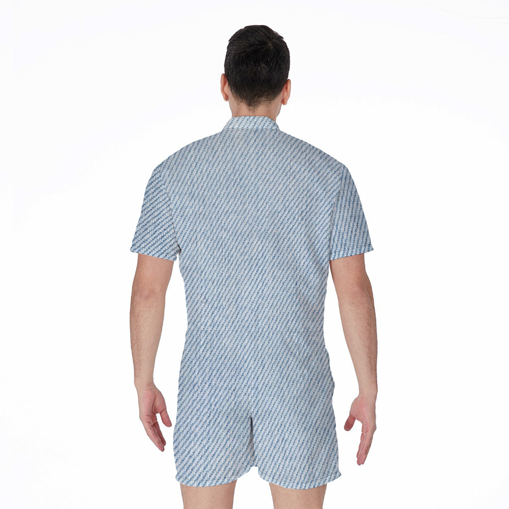 Light Blue Denim Jeans Print Men's Rompers