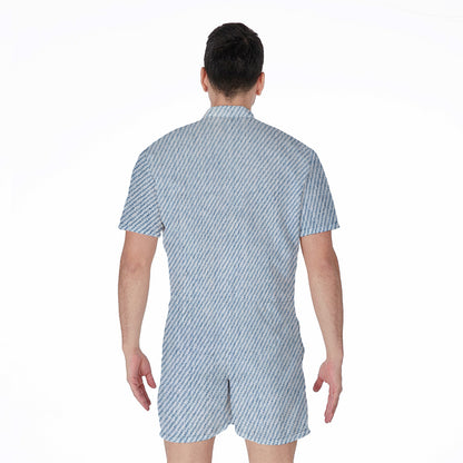 Light Blue Denim Jeans Print Men's Rompers