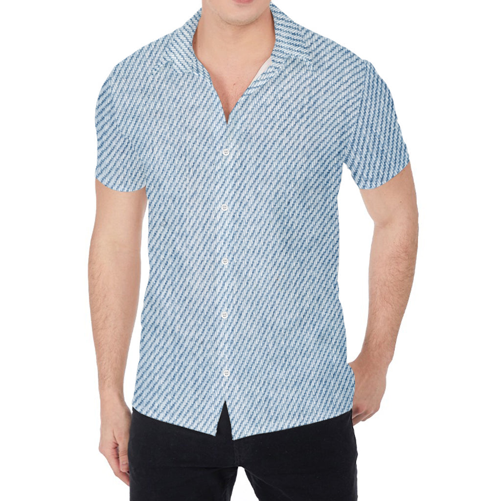 Light Blue Denim Jeans Print Men's Shirt