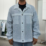 Light Blue Denim Jeans Print Men's Shirt Jacket