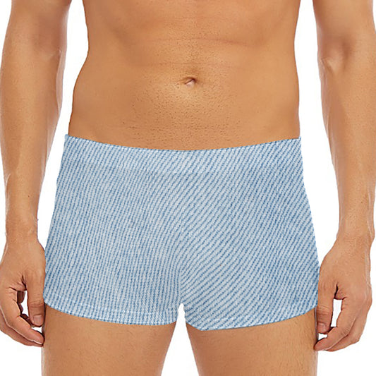 Light Blue Denim Jeans Print Men's Short Boxer Briefs