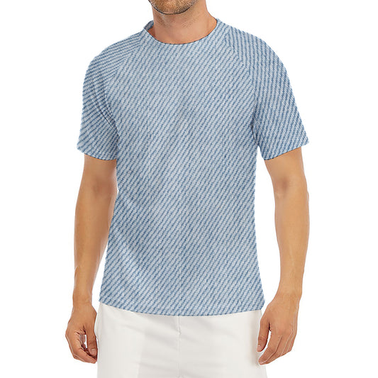 Light Blue Denim Jeans Print Men's Short Sleeve Rash Guard