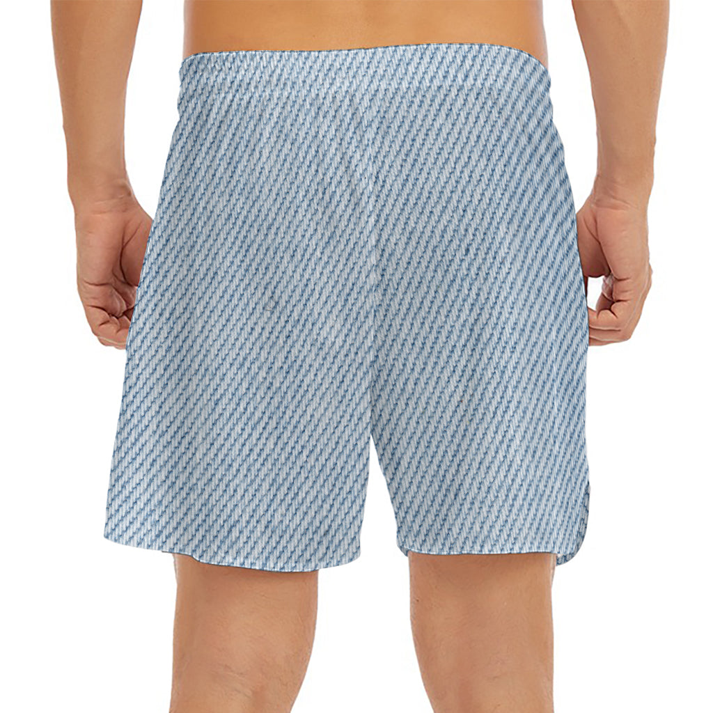 Light Blue Denim Jeans Print Men's Split Running Shorts
