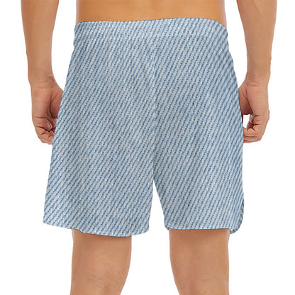 Light Blue Denim Jeans Print Men's Split Running Shorts