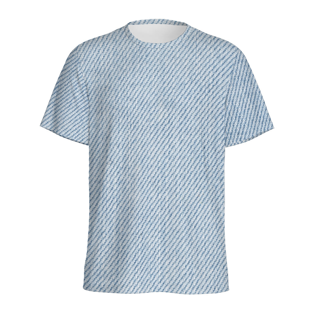 Light Blue Denim Jeans Print Men's Sports T-Shirt