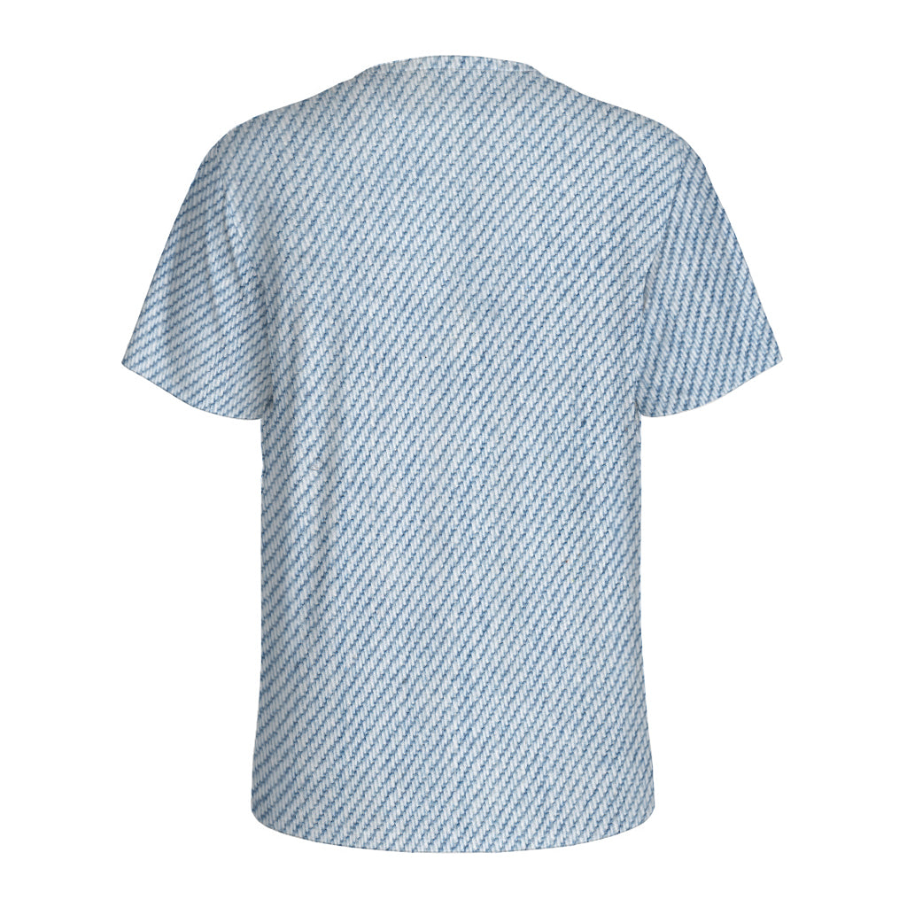 Light Blue Denim Jeans Print Men's Sports T-Shirt