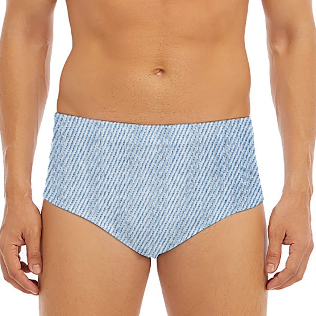 Light Blue Denim Jeans Print Men's Triangle Swim Briefs