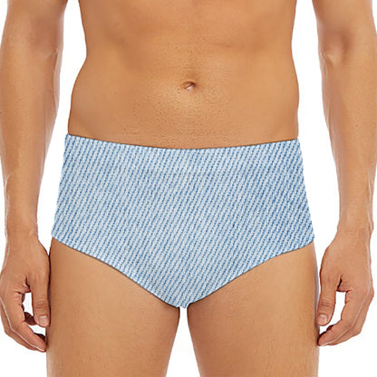 Light Blue Denim Jeans Print Men's Triangle Swim Briefs