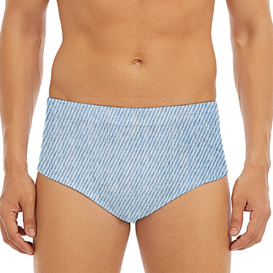 Light Blue Denim Jeans Print Men's Triangle Swim Briefs