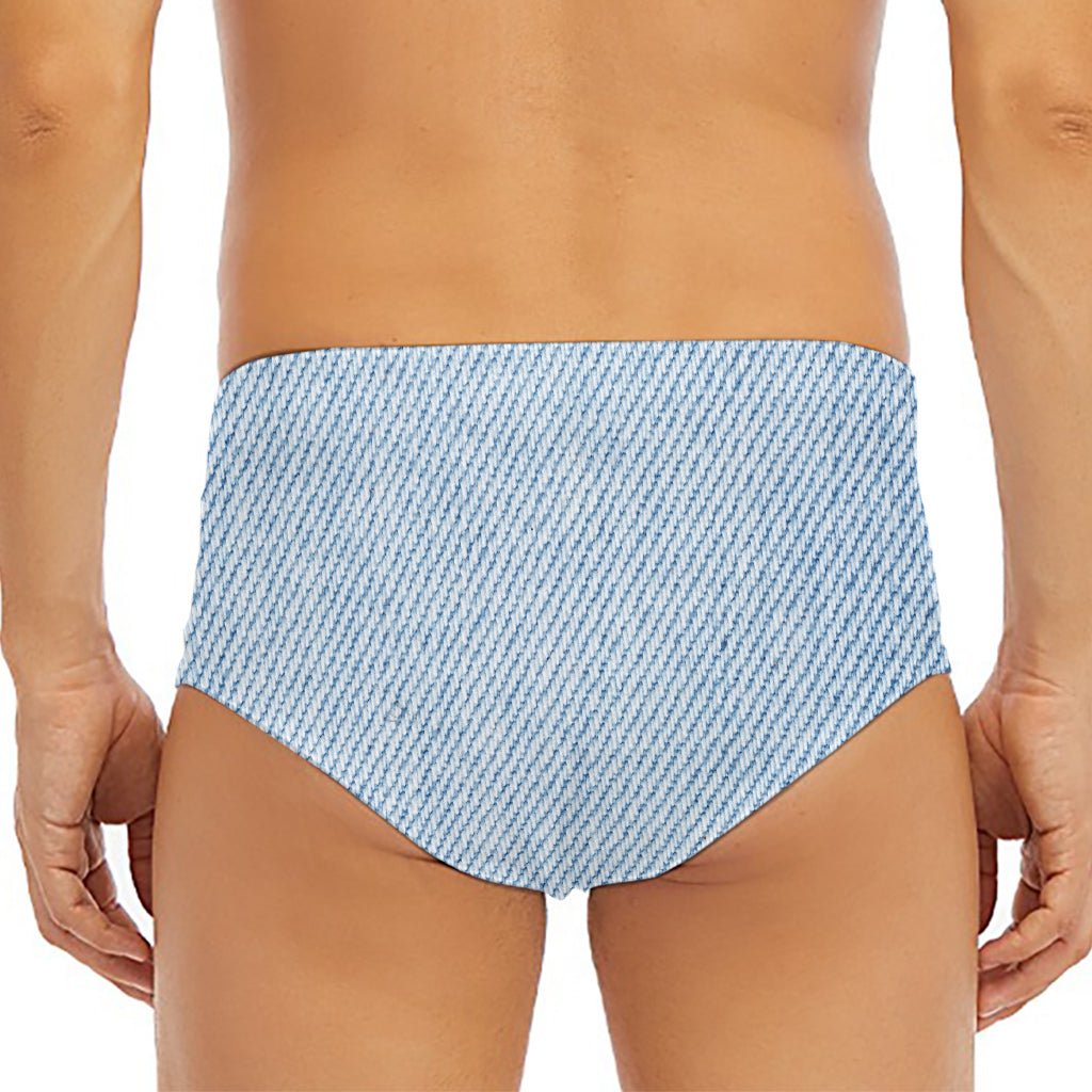 Light Blue Denim Jeans Print Men's Triangle Swim Briefs