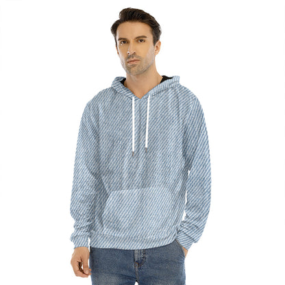 Light Blue Denim Jeans Print Men's Velvet Pullover Hoodie
